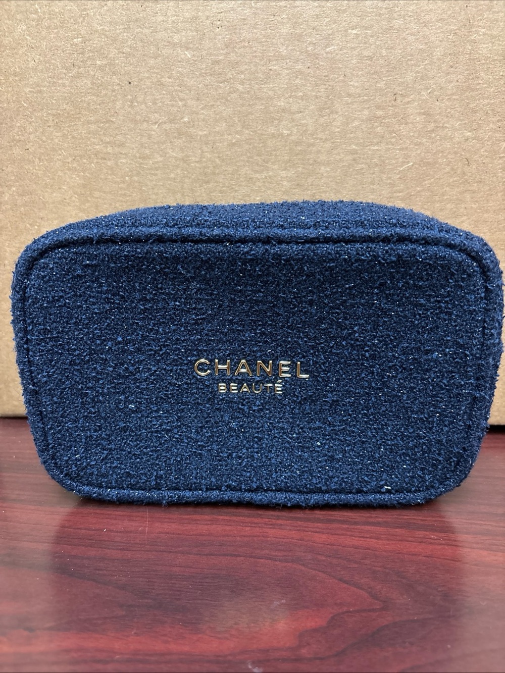 CHANEL Beaute Navy Blue Glitter Cosmetic Makeup Pouch Clutch Bag Holiday 2025